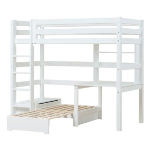 ECO Luxury Loft bed 90x200 with Study and Chill Module, White