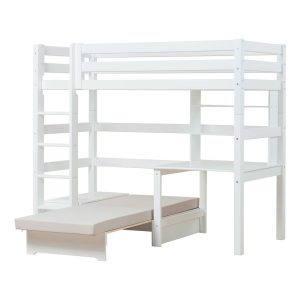 ECO Luxury Loft bed 90x200 with Study and Chill Module, Silver cloud mattress Flexible slats, White